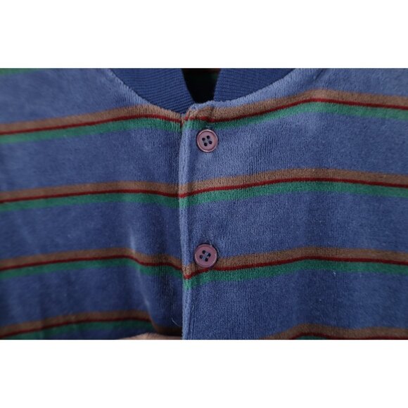 Vintage 70s Streetwear Mens Size Large Striped Velour Pullover Henley Sweater - Picture 4 of 13
